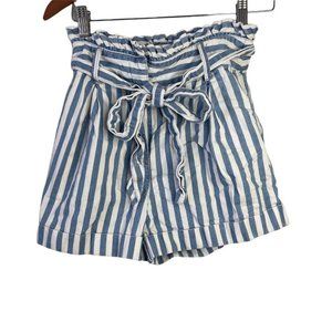 Forever 21 Blue Stripped Paper-bag Shorts (S)